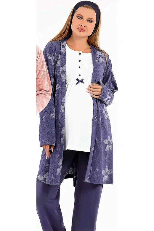 Baha 4203-z Sabahlıklı Loğusa Pijama Takımı Indigo.yeni Sezon