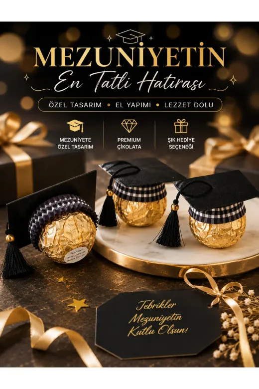 Balance Life GROUP-2580382 Mezuniyetin En Tatlı Hatırası Kep Tasarımlı Hediyelik Çikolata 20 Adet