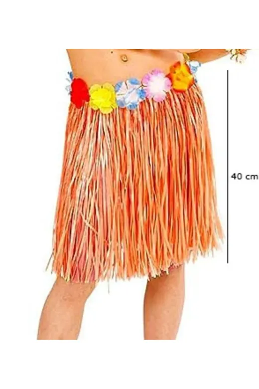 Balance Life GROUP-2586834 Mey İthalat® Yetişkin Ve Çocuk Uyumlu Turuncu Renk Püsküllü Hawaii Luau Hula Etek 40 Cm