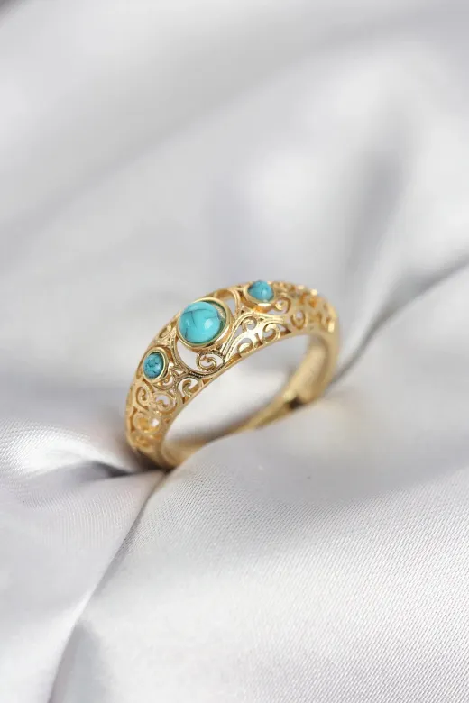 Balance Life GROUP-2586893 Mey İthalat® Vintage Model Mavi Taşlı Gold Renk Kadın Yüzük