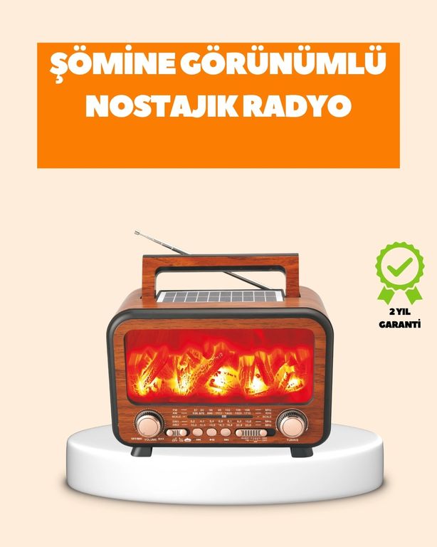 Balancelife 125024030 Mey İthalat Şömine Alev Işıklı Solar Bluetooth Hoparlör 7W Güçlü Ses, Fm Radyo Çok Renkli