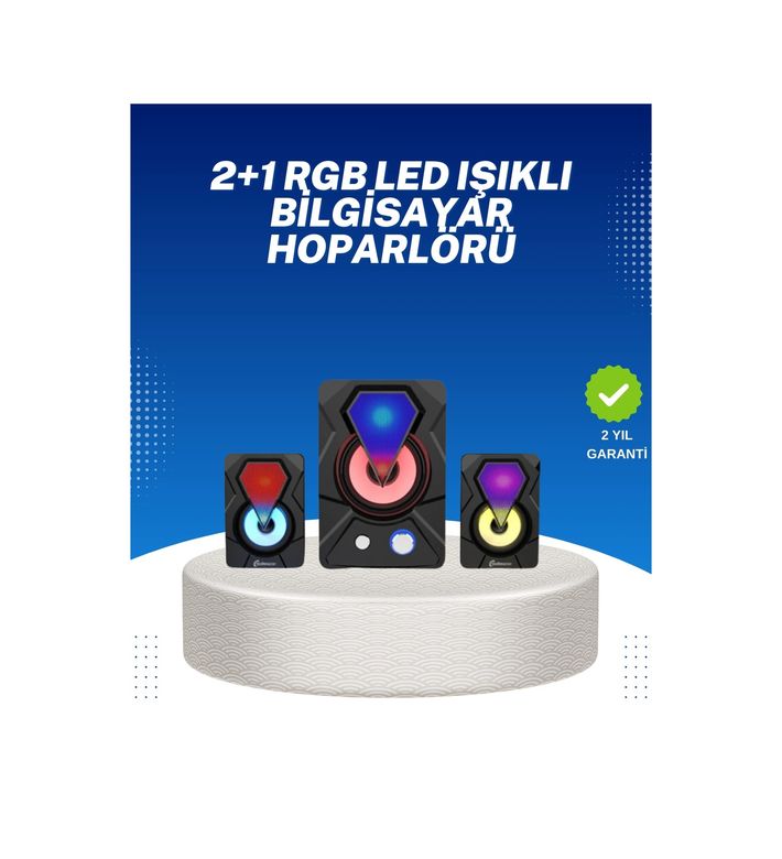 Balancelife 125024847 Mey İthalat Rgb Işıklı Usb Hoparlör Seti 9W Çıkış Gücü Derin Bas Çok Renkli