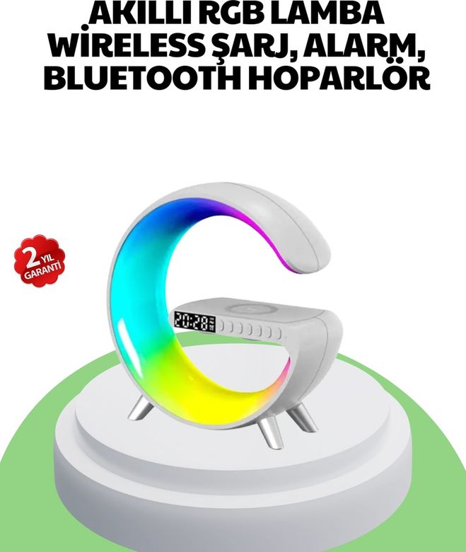Balancelife 125028910 Mey İthalat Bluetooth Hoparlörlü Rgb Atmosfer Lambası Kablosuz Şarj Ve Saat Özellikli Çok Renkli