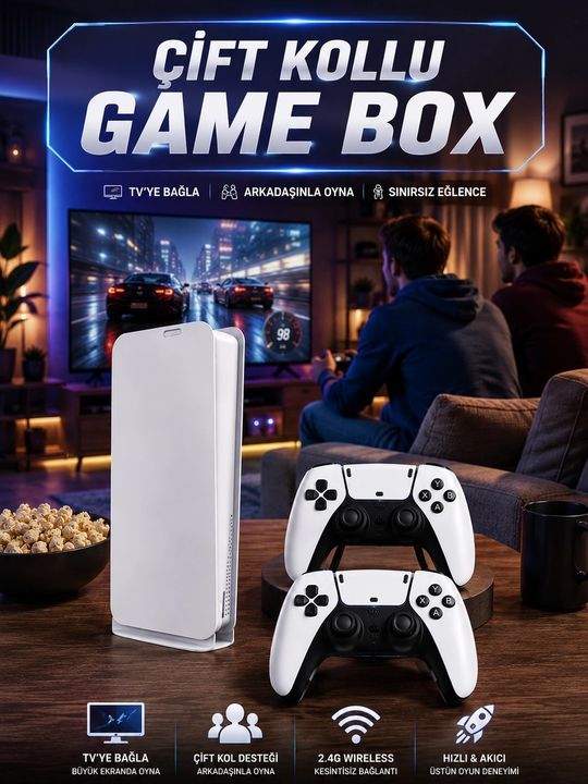 Balancelife 125043910 Mey İthalat 3D Çift Oyun Kollu 4K Hd Ekran Nostaljik 20.000 Oyunlu Beyaz Game Box Çok Renkli