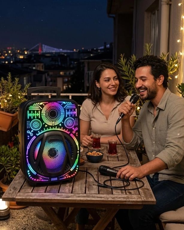 Balancelife 126702029 Mey İthalat Taşınabilir Bluetooth Speaker Mikrofonlu Rgb Işıklı Karaoke Ses Sistemi Çok Renkli