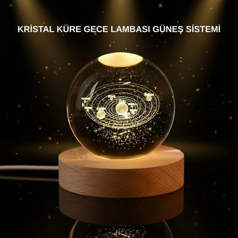 Balancelife 133506171 Mey İthalat Led Işıklı Kristal Küre Ahşap Standlı Dekoratif Gezegen Model Çok Renkli