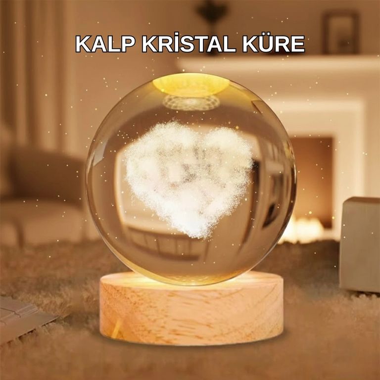 Balancelife 133507134 Mey İthalat Ahşap Standlı Kalp Motifli Işıklı Cam Küre Hediye Seçeneği Çok Renkli