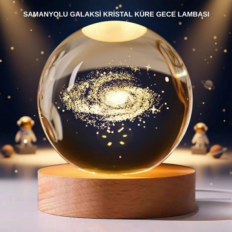 Balancelife 133508690 Mey İthalat Samanyolu Desenli Kristal Küre Ahşap Standlı Gün Işığı Led Masa Lambası Çok Renkli