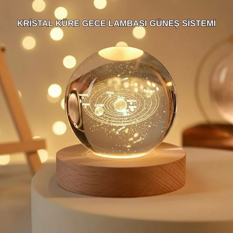 Balancelife 133508695 Mey İthalat Usb Bağlantılı Işıklı Kristal Küre Modern Ahşap Tabanlı Dekor Çok Renkli
