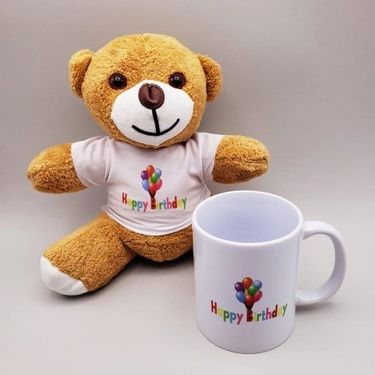 Balancelife MEY02562741423578-BLMY Mey İthalat Happy Birthday Tişörtlü Ayıcık Ve Kupa Bardak Seti