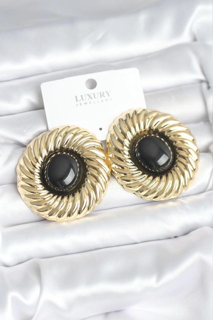Balancelife MEYEB692197a4960ade932a0f1a6b-BLMY Mey İthalat Pirinç Gold Renk Siyah Boncuklu Vintage Kadın Küpe Çok Renkli
