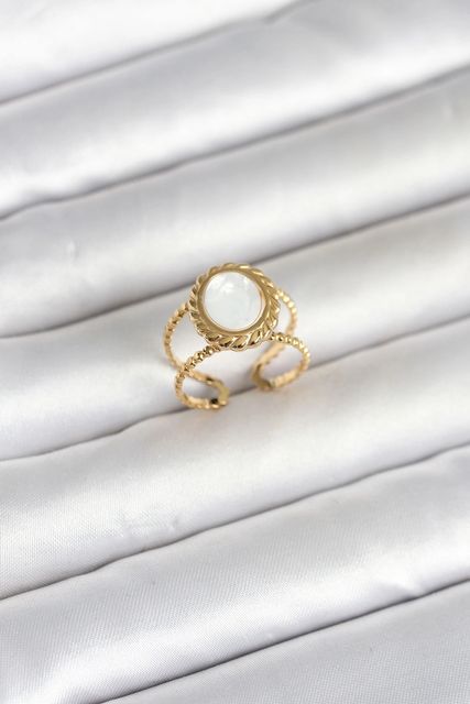 Balancelife MEYEB69de1b2a73958686d406c144-BLMY Mey İthalat 316L Çelik Gold Renk Sedefli Vintage Kadın Yüzük Çok Renkli