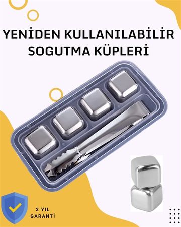 Balancelife MEYTDUCZZZBUZMAŞA-4-BLMY Mey İthalat Paslanmaz Metal Buz Küpleri-Çok Amaçlı Kullanıma Uygun Çok Renkli