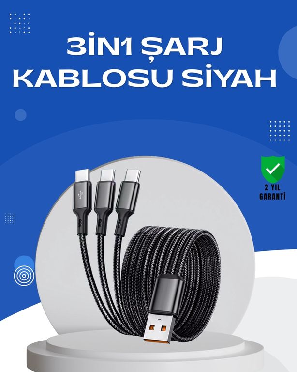 Balancelife MEYTDUCZZZC103LÜKABLO-2-BLMY Mey İthalat Evrensel 3 Başlıklı Şarj Kablosu İphone Huawei Samsung İçin