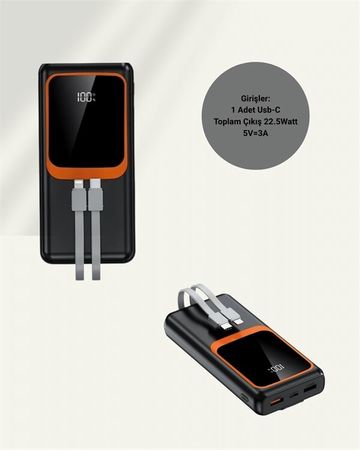 Balancelife TRİTHLTUUCZZZ20.000POWERHIZLI1-1-BLNCCC 20.000 Mah Powerbank 22.5W Hızlı Şarj, Çok Kablolu, Dijital Göstergeli Açık