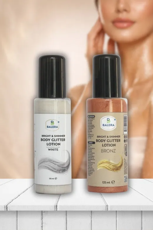 BALERA sim3 Vücut Losyonu Simli Işıltılı Uzun Süre Kalıcı Koku Nemlendiricili 125 Ml Bronze & White