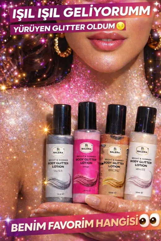 BALERA sim7 Vücut Losyonu Simli Işıltılı Uzun Süre Kalıcı Koku Nemlendiricili 125 Ml Pink & White