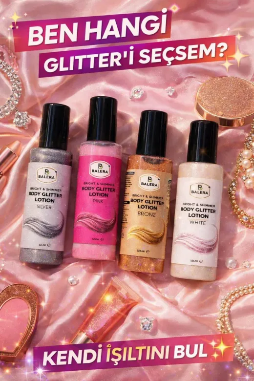 BALERA sim7 Vücut Losyonu Simli Işıltılı Uzun Süre Kalıcı Koku Nemlendiricili 125 Ml Pink & White