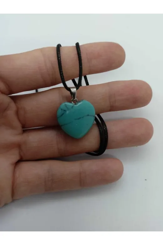 BalıkHediyelik BLK-KLP-1002-01 Turkuaz (Firuze) Taşı Kolye/ Kalp Şeklinde Doğaltaş Kolye