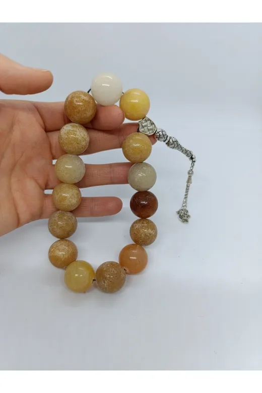 BalıkHediyelik D-IRITSPH-1034-01 İri Kesim Doğaltaş Tespih/ Sarı Akik Taşi Şak Şak Tespih 18Mm-1034