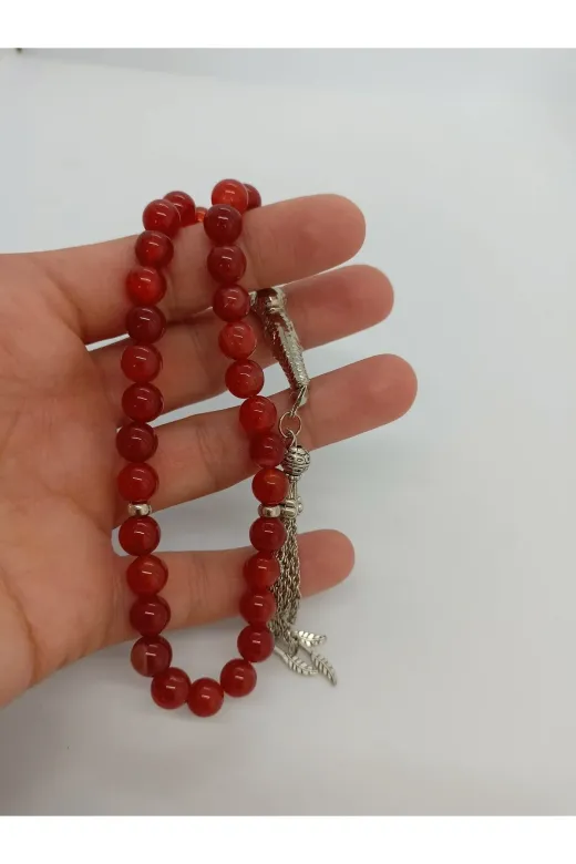 BalıkHediyelik OSMNLKRMZ-1039-01 Doğaltaş Tespih / Osmanli Kirmizi Akik Taşi Tespih -1039