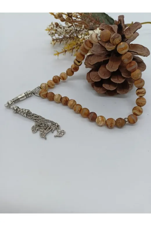 BalıkHediyelik YSLAKK-1038-01 Tibet Akiği Tespih / Akik Taşı Doğaltaş Tespih- Mdl-1038