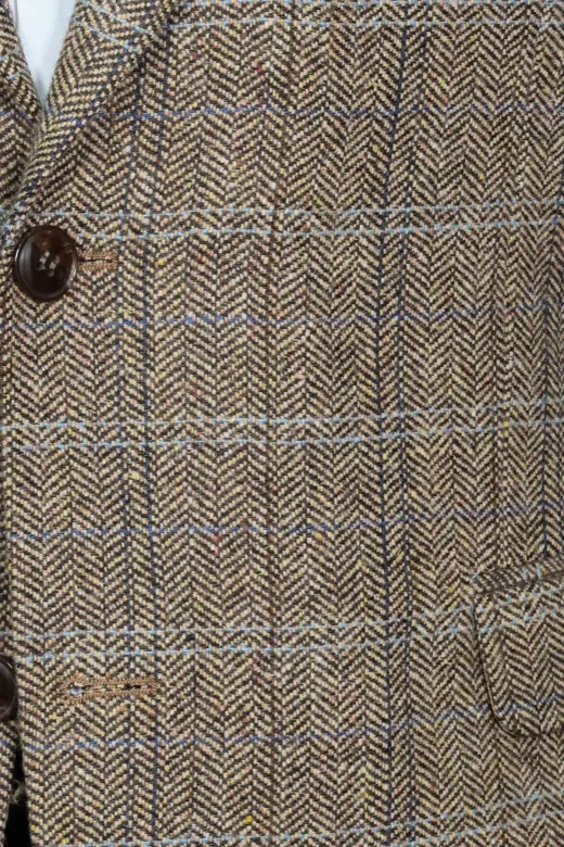Balıksırtı Desen Slim Fit Yün Kahverengi Erkek Ceket - Wessi