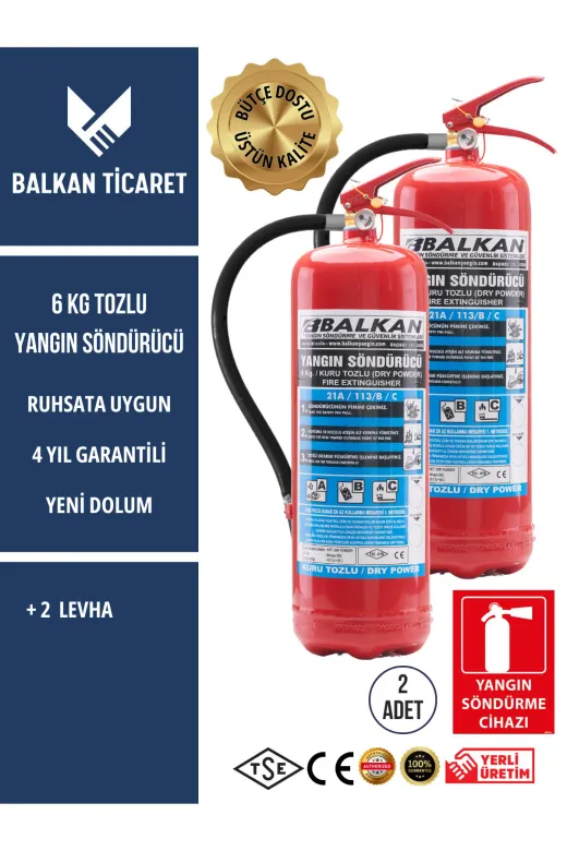 Balkan Ticaret 2YST-L-new 2 Adet Tozlu Yangın Tüpü 4 Yıllık Ruhsata Uygun (Levha)