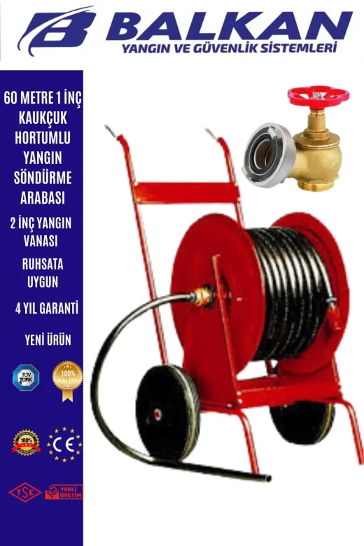 Balkan Ticaret balkanhortum3 60 Metre Yangın Hortum Arabası+2 Inç Yangın Vanası