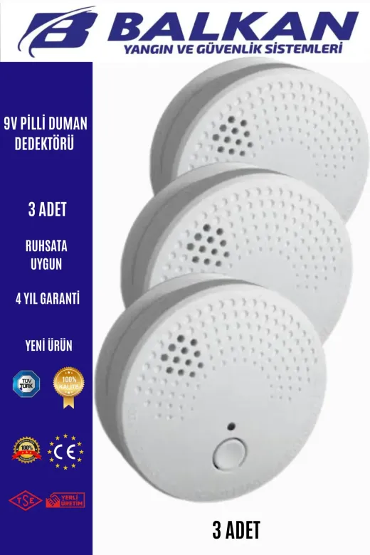 Balkan Ticaret balkanpil9 9V Pilli Duman Dedektörü 3 Adet