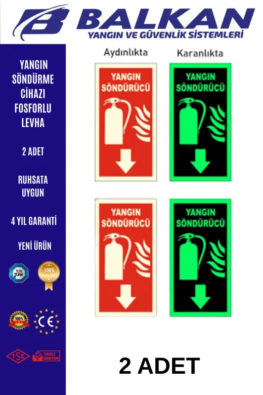 Balkan Ticaret FLEVHA2 Yangin Söndürücü Fosforlu Levha 2 Adet