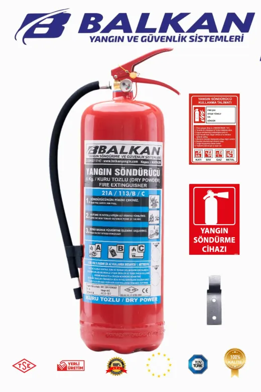 Balkan Ticaret TOZ5 6 Kg Ruhsata Uygun 4 Yil Tozlu Yangin Tüpü Set (Talimat-Levha-Aski)