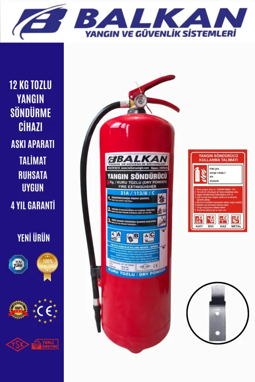 BALKAN YANGIN VE GÜVENLİK SİSTEMLERİ BALKAN12KG4 12 Kg Tozlu Yangin Tüpü Ruhsata Uygun Tse Ce Belgeli (Talimat-Aski)