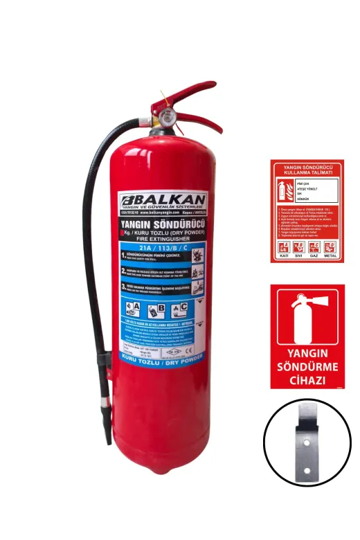 BALKAN YANGIN VE GÜVENLİK SİSTEMLERİ BALKAN12KG5 12 Kg Tozlu Yangin Tüpü Ruhsata Uygun Tse Ce Belgeli 4 Yil Set (Talimat-Levha-Aski)