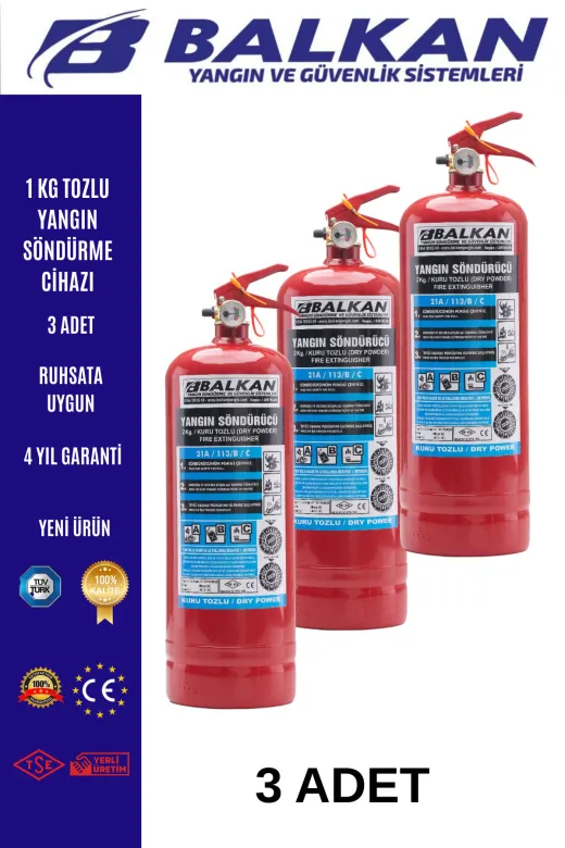 BALKAN YANGIN VE GÜVENLİK SİSTEMLERİ BALKAN1KG11 1 Kg Yangin Tüpü Tüvtürk Uyumlu Tse Ce Belgeli 3 Adet