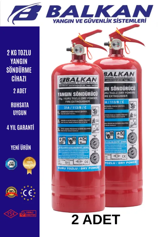 BALKAN YANGIN VE GÜVENLİK SİSTEMLERİ BALKAN2KG10 2 Kg Yangin Tüpü Tüvtürk Uyumlu Tse Ce Belgeli 2 Adet