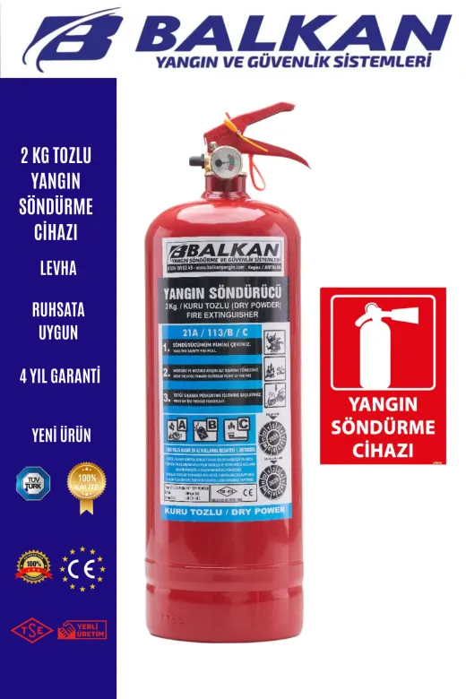BALKAN YANGIN VE GÜVENLİK SİSTEMLERİ BALKAN2KG8 2 Kg Yangin Tüpü Tüvtürk Uyumlu Tse Ce Belgeli (Levha)