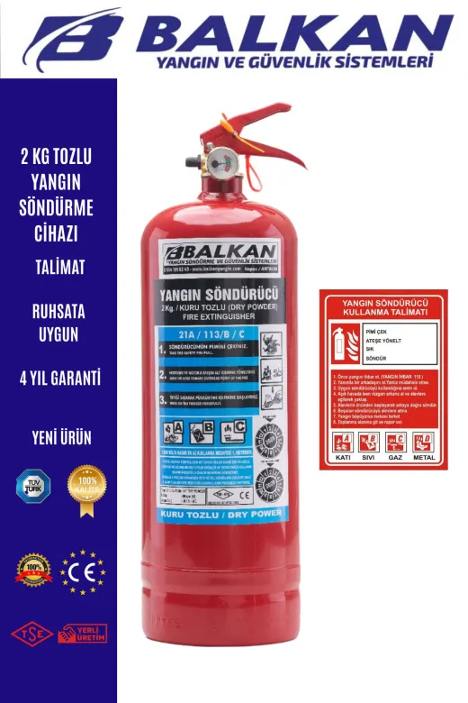 BALKAN YANGIN VE GÜVENLİK SİSTEMLERİ BALKAN2KG9 2 Kg Yangin Tüpü Tüvtürk Uyumlu Tse Ce Belgeli (Talimat)