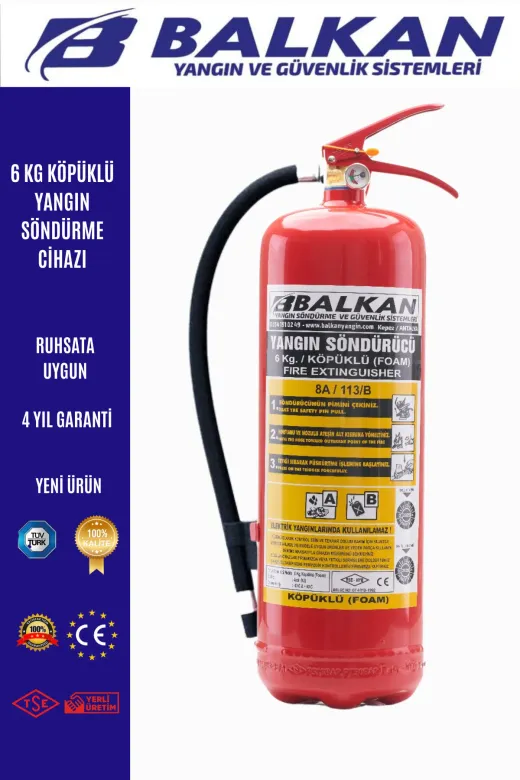 BALKAN YANGIN VE GÜVENLİK SİSTEMLERİ BALKAN6KHFC2 6 Kg Köpüklü Yangin Söndürme Cihazi Tse Ce Belgeli 2 Adet