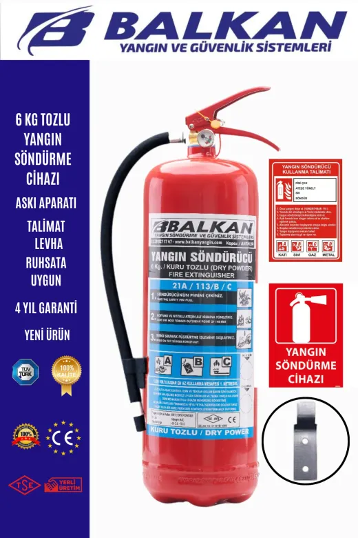 BALKAN YANGIN VE GÜVENLİK SİSTEMLERİ BALKANYANGIN107 6 Kg Tozlu Etiketli Ve Ruhsata Uygun Yangın Söndürücü Levha Ve Talimat