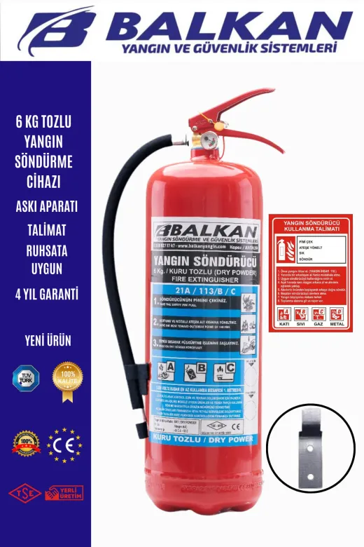 BALKAN YANGIN VE GÜVENLİK SİSTEMLERİ BALKANYANGIN41 6Kg Ruhsata Uygun 4 Yil Tozlu Yangin Tüpü (Talimat-Aski)