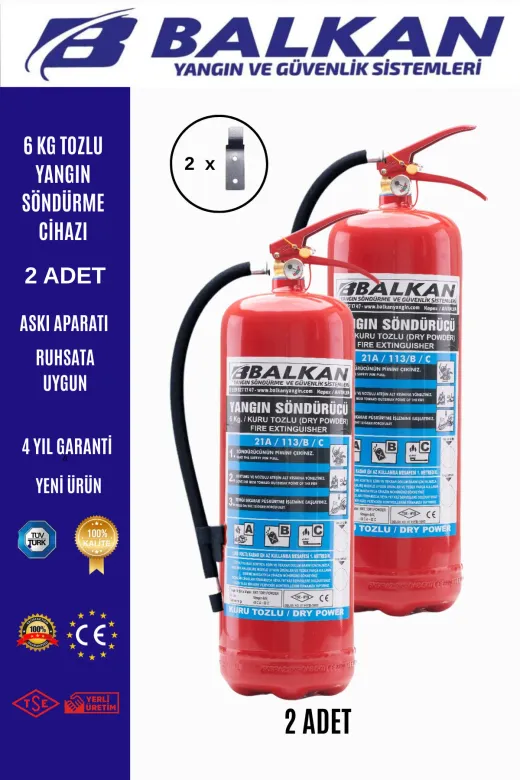 BALKAN YANGIN VE GÜVENLİK SİSTEMLERİ BALKANYANGIN98 6 Kg Tozlu Yangin Söndürme Cihazi 2 Adet (Aski)