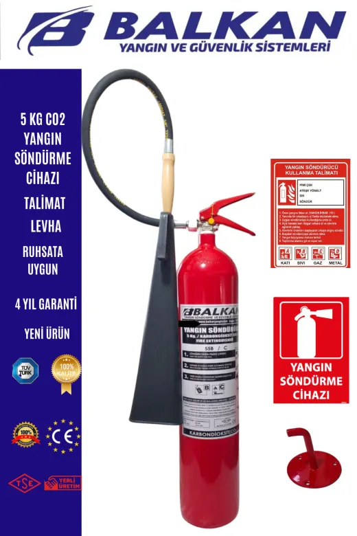 BALKAN YANGIN VE GÜVENLİK SİSTEMLERİ CO5 5 Kg Co2 Yangin Söndürme Cihazi +Talimat+Levha+Aski Tse Belgeli (2026-2030)Yeni Ürün