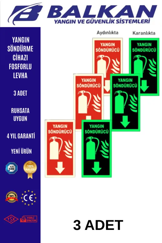 BALKAN YANGIN VE GÜVENLİK SİSTEMLERİ LEVHA6 Yangin Söndürücü Fosforlu Levha 3 Adet