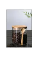 Bambu Kapaklı Kaşıklı Kare Kavanoz