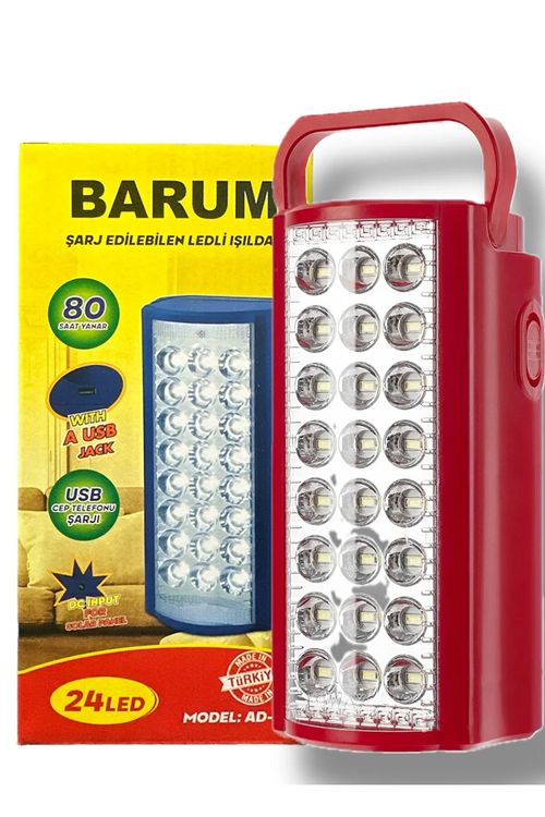 Barum 24 Ledli 80Saat Yanan Usb Telefon Şarj Özelliği Şarj Edilebilir Işıldak