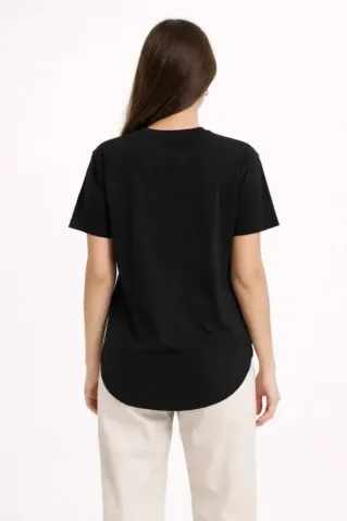Basic T-Shirt Kısa Kol Bisiklet Yaka Oval Kesim Tişört - Siyah - L - Siyah