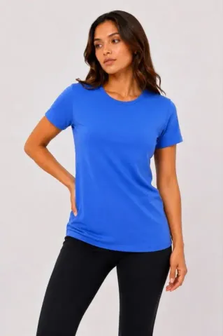 Basic Tişört Bisiklet Yaka Kısa Kol Günlük Yazlık Slim Fit T-Shirt - Mavi - 2XL - Mavi