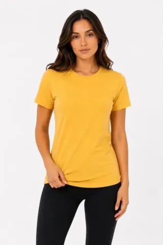 Basic Tişört Bisiklet Yaka Kısa Kol Günlük Yazlık Slim Fit T-Shirt - Sarı - M - Sarı