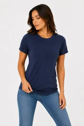 Basic Tişört Bisiklet Yaka Kısa Kol Günlük Yazlık Slim Fit T-Shirt - Lacivert - 2XL - Lacivert